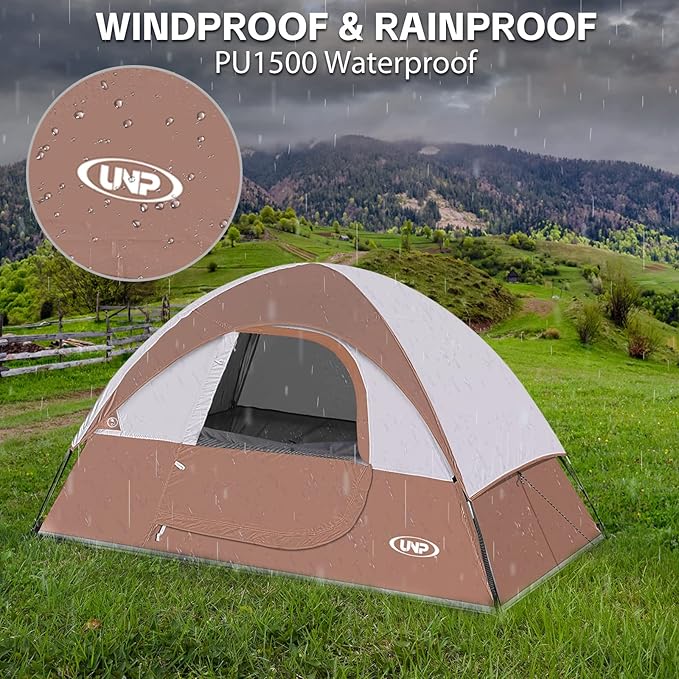 Camping Tent 2-4 Person, Waterproof Windproof Tent with Rainfly Easy Set up-Portable Dome Tents for Camping…
