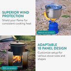 Navaris Foldable Camping Cooking Windshield 10pcs - Portable Camp Stove Windscreen Enhances Efficiency - Durable Aluminum Grill Wind Shield Blocker for Picnics BBQ & Backpacking
