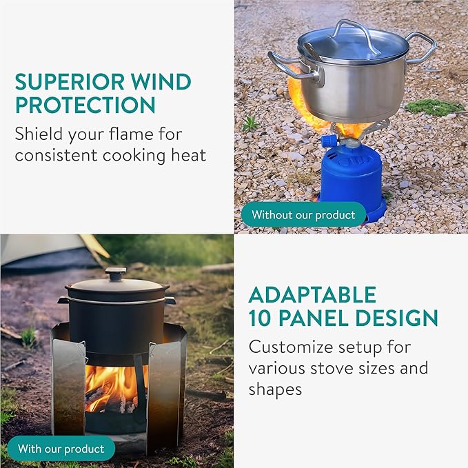 Navaris Foldable Camping Cooking Windshield 10pcs - Portable Camp Stove Windscreen Enhances Efficiency - Durable Aluminum Grill Wind Shield Blocker for Picnics BBQ & Backpacking