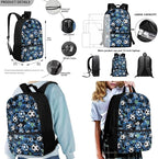 Rnyleeg Soccer Backpack for Boys 6-8 with Lunch Box Novelty Blue Camo Kids Backpack Set Large Capacity Bookbag Set of 3 for Primary School Back to School Supplies