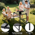 Anbte Portable Grill Table Max 29.5", 2 Adjustable Heights Folding Camping Table with Heat-Resistant Mesh Tabletop &Portable Handle, Waterproof, for Cooking BBQ Outdoor Patio, 31" X 22", Black