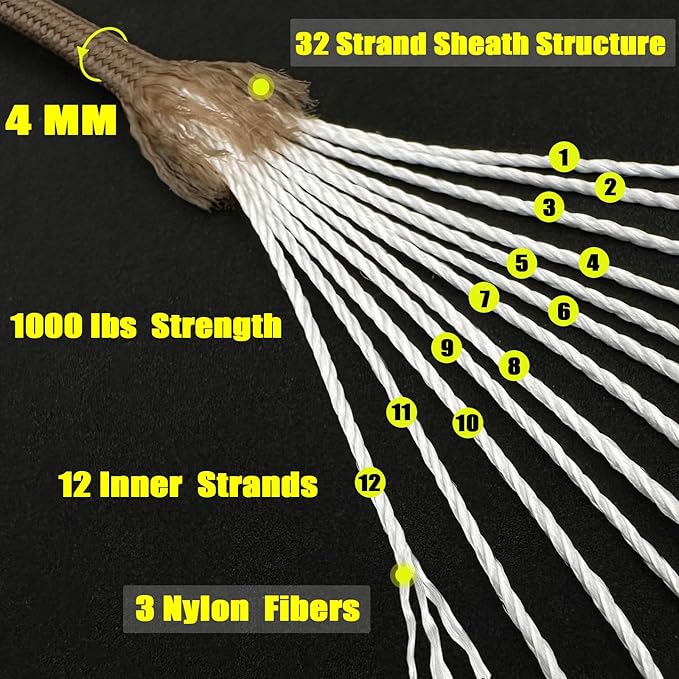 VVAAGG 1000 Tan Paracord100FT Utility Parachute Cord 4mm Nylon String12 Strand Nylon Camping Rope, Tent Rope, Clothsline Rope for Survival & Camping Gear