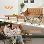 Fuzzy Oversized Folding Double Camping Chairs,Heavy Duty Supports 600 Lbs,Comfy Portable Loveseat for Adults w/Mesh Pocket,Plush Fleece-Lined Lawn Couch for Outdoor/Indoor,Light Moca