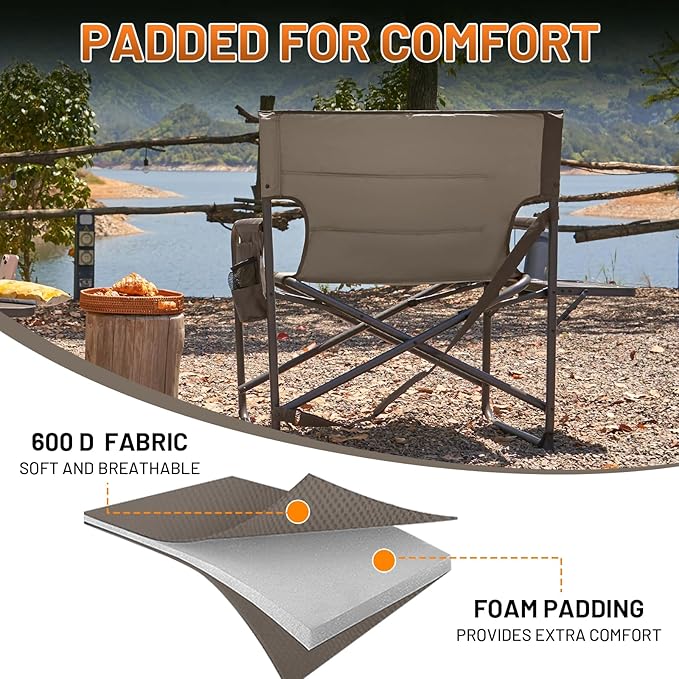 Timber Ridge XXL Extra Wide Foldable Directors Chair with Side Table, 500 lbs Heavy Duty Camping Chairs for Adults, Oversized Folding Lawn Chair for Lawn Beach Sports Outdoor, Blue