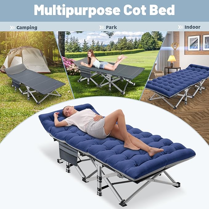 Slsy Oversized XXL Folding Camping Cot for Adults with Pad, Padded Portable Sleeping Cots, Camp Bed with Carry Bag for Outdoor Travel, Beach, Hiking