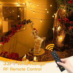 Ollny 110FT Solar String Lights for Outside, Waterproof Remote Control Dimmable Timers 3Modes Outdoor Light with 50 LED + 2 Spare Shatterproof Bulb, G40 Hanging Lights for Patio Pool House Garage