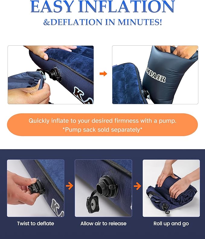 Inflatable Sleeping Pad for Camping, Extra-Thick 4.75 Inch Air Mattress with Soft Cotton Top, Machine Washable, Family Lightweight 4-Season Pad for Camping, Traveling & Hiking, Blue