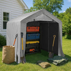VINGLI Outdoor Portable Storage Shed, Heavy Duty Bike Tent with Roll-up Zipper Door, Waterproof and UV Resistent Carport for Motorcycle, Garden Tools and Firewood (Gray, 8x8x6.7 FT)