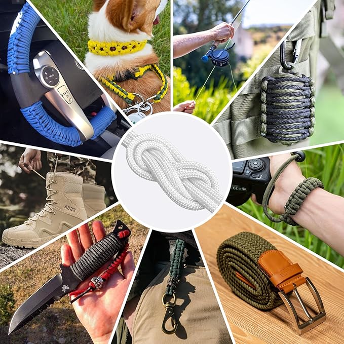 1200 Paracord Rope - 4.4mm 14 Strand Nylon Parachute Spool para Cord Lanyard for Outdoor Camping Survival Utility Tent Crafting DIY Projects Fishing Clothsline Bracelet - White 100FT