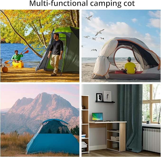 Anbte Height Adjustable Camping Cot with Storage Net & Bag, Support up to 400lbs Comfortable Portable Cots for Adult Folding Bed for Camping Hiking Travel Truck Beach Office Nap, Black
