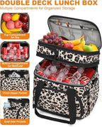 Lunch Box For Men Women Double Deck Insulated Lunch Bag For Men Woman Leakproof Expandable Cooler Bag with Adjustable Shoulder Strap for Kids Shool Work Picnic Camping(Leopard,Large)