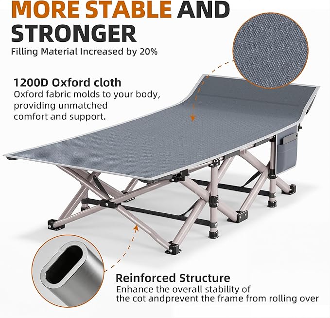 Folding Camping Cot for Adults - 2 Pack Heavy Duty Sleeping Cots with Carry Bag Double Layer Oxford Portable Travel Camp Cots for Outdoor Camp Beach Home Office (Blue Pad & Gray Pad, 2PACK)