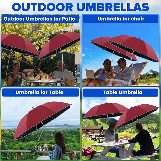 2PACK 48.7inch Umbrella for Beach Chair, 360°Adjustable 50+ UV Protection Large Camping Chair Umbrella with Universal Clip for Glof Cart, Garden Table, Bleacher（Chair,Table not include）