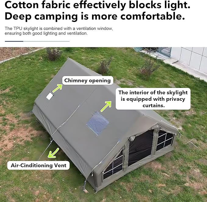 Inflatable Camping Tents 8-10 Person,129 Square Feets Large Inflatable Camping Tent with Stove Jack,Blow up Tent with Mesh Windows & Pump