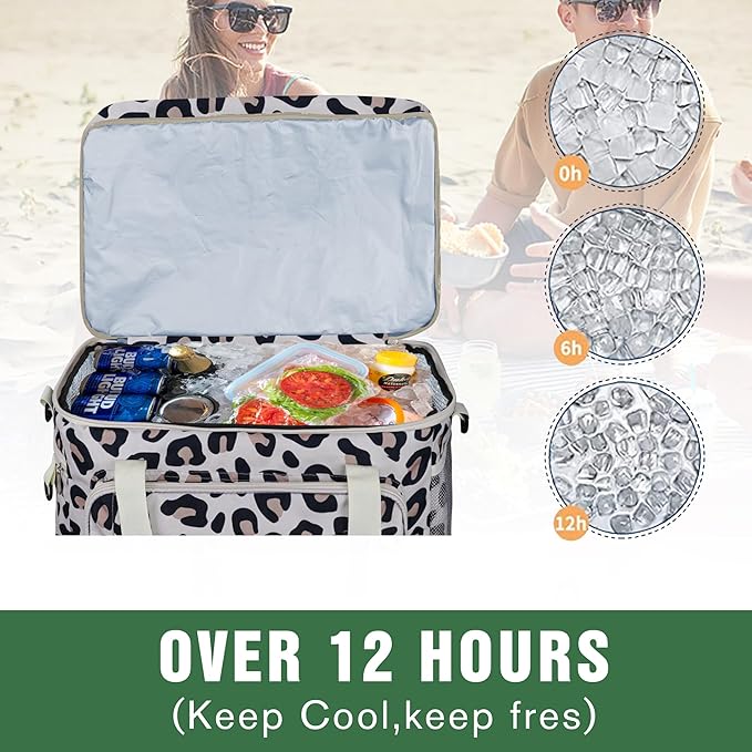 Soft Collapsible Insulated Sided Cooler - 60 Can Large Leakproof Picnic Beach Meal Prep Portable Travel Cooler for Shopping, Kayaking, Road Trips