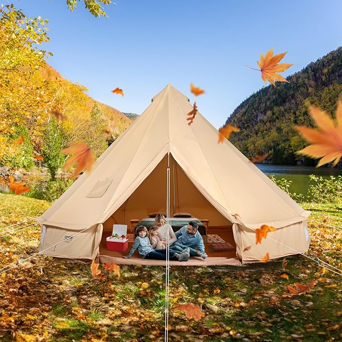 VEVOR Canvas Tent Bell, Yurt 4 Seasons for Camping with Stove Jack, Breathable Holds up to 4 People, Family Camping Outdoor Hunting Party