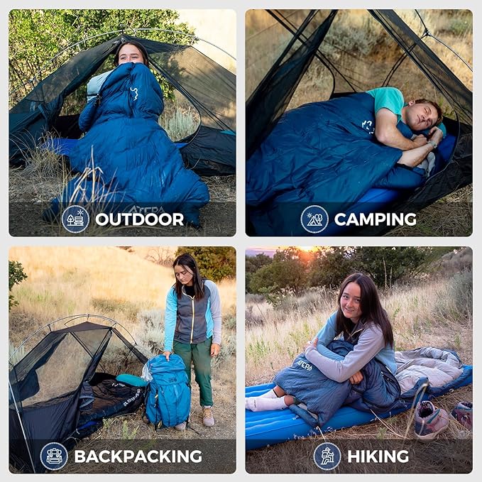 ATEPA Down Sleeping Bag for Adults, 650FP Recycled 30°F 35°F 40°F 45°F 3 Season Wearable Ultralight Packable Compact Sleeping Bags with Compression Sack for Backpacking Camping Hiking