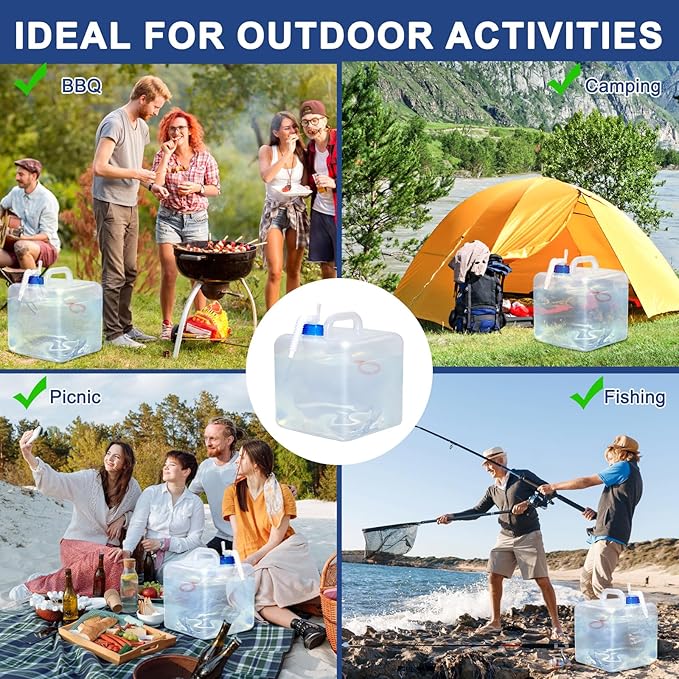 4 Pack PNEUICALLY Collapsible Water Jugs for Camping and Emergency - Foldable Water Storage Containers with Spigot, BPA Free 5.3 Gallon Tank