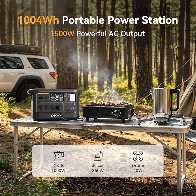 PECRON F1000LFP Portable Power Station with 2 x 200W Solar Panels, 1500W, 1004Wh LiFePO4 Battery Solar Generator, UPS, Fast Charging, Perfect Power Backup for Camping, Home Use, RV