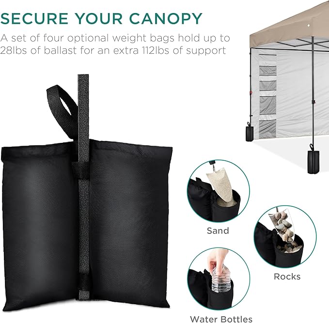 Best Choice Products 10x10ft Pop Up Canopy Tent with Sidewall, 1 Person 1 Minute Set Up, Carry Case, 4 Weight Bags - Sand