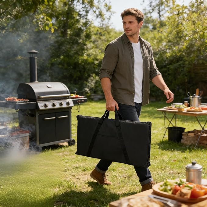 Griddle Storage Bag fit for Weber 6789 Full Size and Weber Genesis 400 Series Griddle Insert, Durable Handles and Thickened Bottom, Black