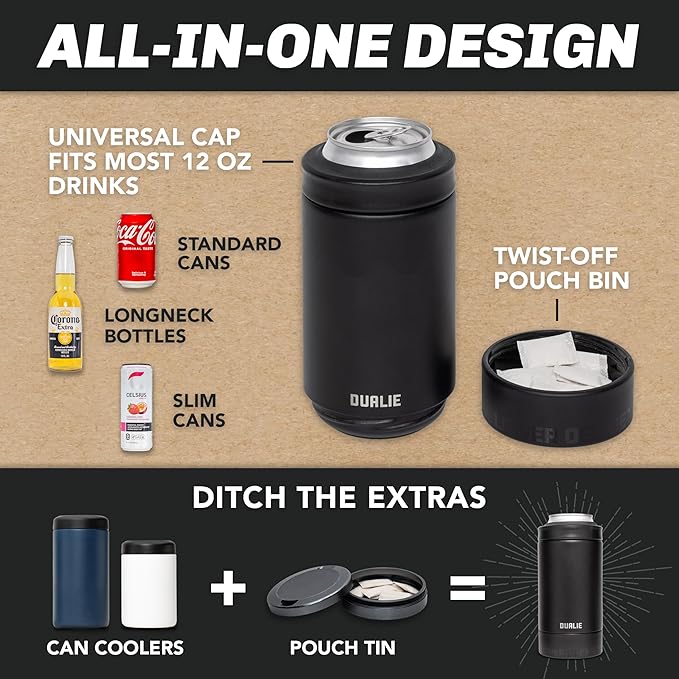 DUALIE Lower Deckie - Insulated 12 oz Can Cooler with Pouch Container - Universal Drink Holder with Built-in Pouch Bin - Choose Your Color