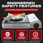 Chef Master 12,000 BTU Portable Butane Stove - Gas Burner for Camping & Outdoor Cooking - Countertop Cooktop with Carry Case, Wind Guard & Electronic Ignition - Portable Cooker & Burner Stove – 90235
