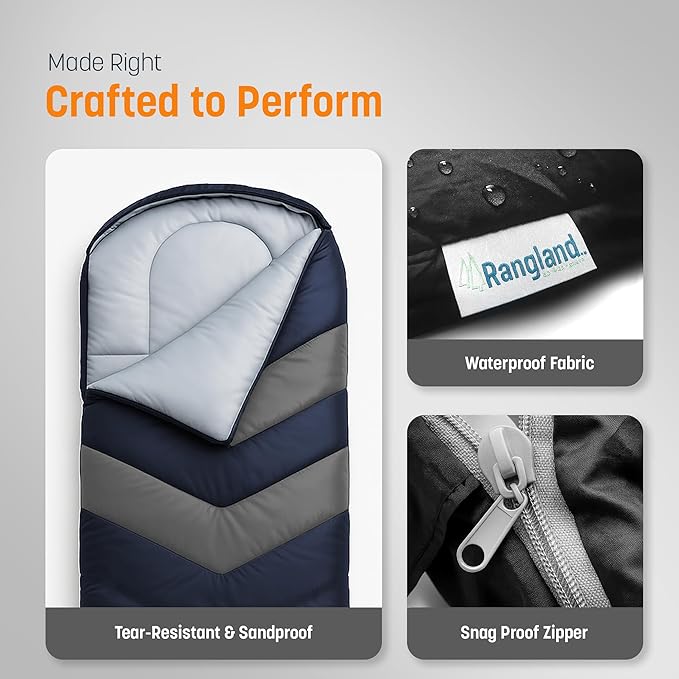 Sleeping Bag with Built-in Pad (AirPack Sleeper) - All-in-One Inflatable Sleeping Pad and Pillow for Camping with Built-in Foot Pump (Blue/Gray) 210x80cm