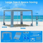 MoKo Beach Cabana, 8'×8' Large Beach Canopy with Side Wall, UPF 50+ Protection Easy Setup Beach Tent Sun Shelter, Adjustable Height Wind Resistant Cabana Beach Tent for Whole Family, Blue-Green Stripe