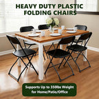 Folding Chairs 2 Pack, Plastic Folding Chairs for Outside, Heavy Duty Foldable Chairs, Sturdy Metal Folding Chairs, 350 lbs Capacity, for Patio, Garden, Camping, Black