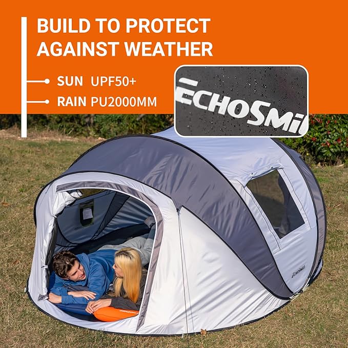 EchoSmile Instant Pop Up Camping Tent, 2/4/6 Person, Easy Setup Tent, Water Resistant Dome, Portable with Carry Bag