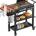 TomCare Grill Table with 3-Tier Storage Shelves Lockable Wheels Grill Cart with Silicone Grill Mat Heavy Duty Outdoor Tabletop Griddle Stand Holds 500Lbs Fits 22” Blackstone Ninja Cuisinart BBQ Grill