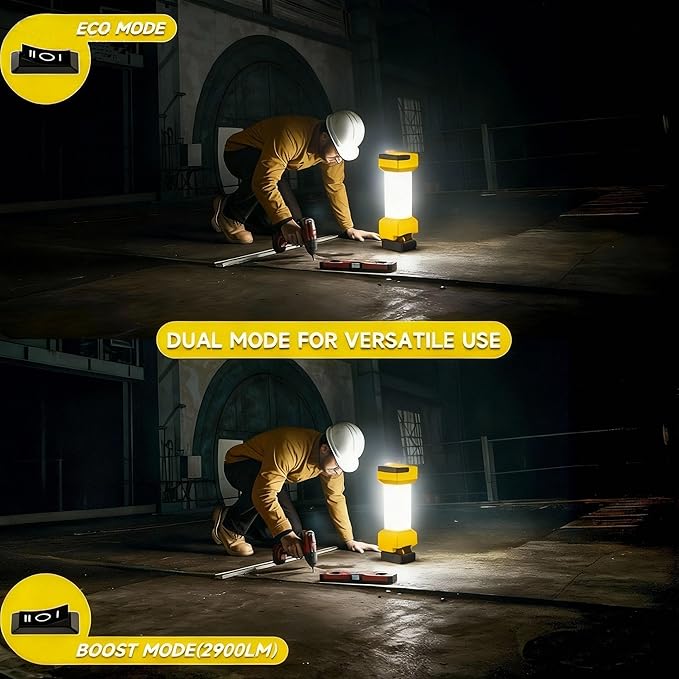 Cordless LED Work Light for Dewalt 20V Battery,Camping Lantern with Switch & Type C Output Port,Low Voltage Protection,20W 1300~2900LM,Potable for Workshop,Emergencies,Outdoor(No Battery)