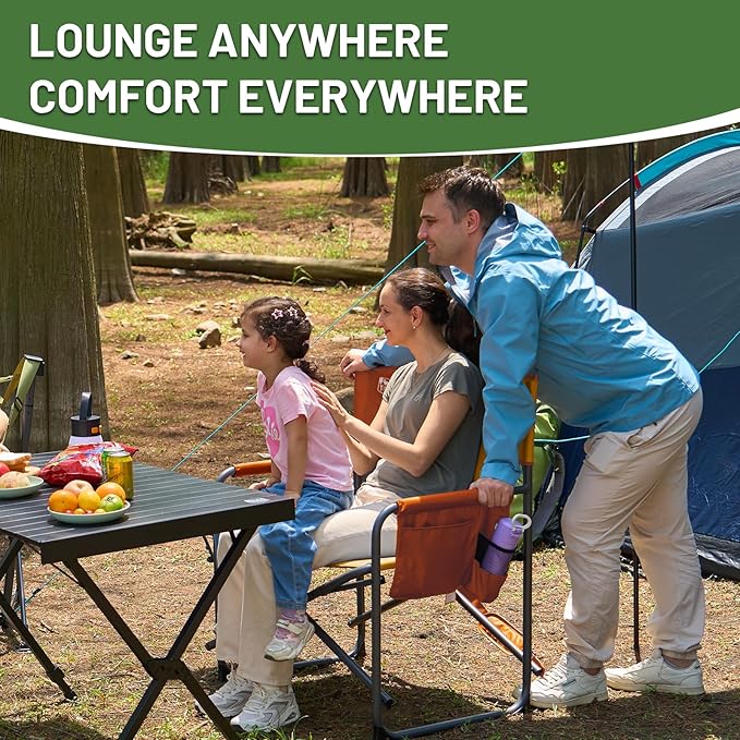 Timber Ridge XXL Extra Wide Foldable Directors Chair with Side Table, 500 lbs Heavy Duty Camping Chairs for Adults, Oversized Folding Lawn Chair for Lawn Beach Sports Outdoor, Blue