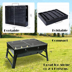 Portable Charcoal Grill for Camping Tailgating Beach Boating Foldable Small Barbeque Grill for Outdoors Lightweight Tabletop BBQ Grill Set with Tongs Gloves Scrubber (14''x10'')