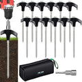 8" Heavy Duty Screw in Tent Stakes, Metal Camping Stakes, Drill-In Ground Anchor, Threaded Stakes for Canopies, Gardening, Yard Inflatables, with Hex Socket and Storage Bag (12, Black)