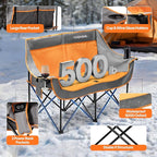 VIVOHOME 45W Padded Heating Double Camping Chair with 2 x 27000mAh Power Bank, Heated Oversized Portable Loveseat for Outdoor Sports, 3 Levels of Heat, Overheat Protection System, Orange and Gray