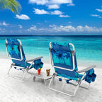 Goplus Beach Chair, Folding Backpack Beach Chairs for Adults with 5 Positions, Head Pillow, Cooler Bag, Towel Bar, Cup Holders, Sunbath Sling Tanning Lounge, Foldable Layout Camping Chairs