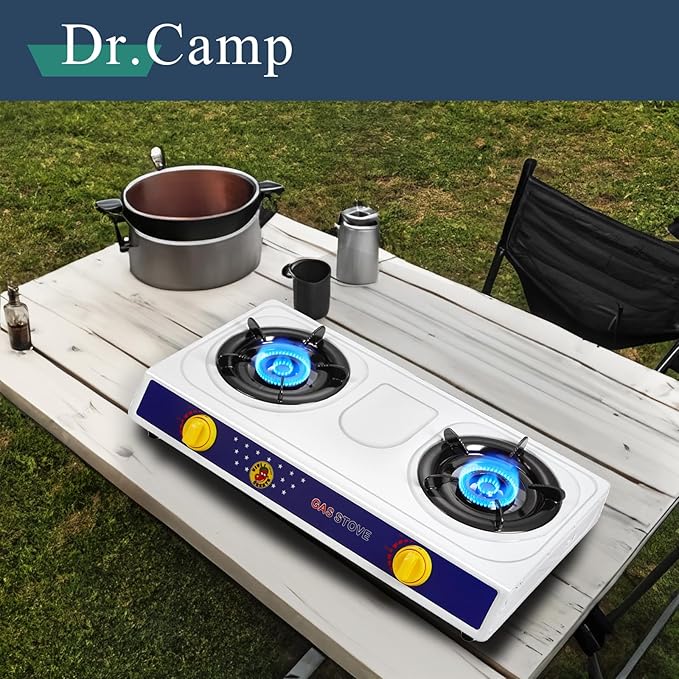 20000 BTU power outdoor camp yard hiking camping propane stove cooker grill with CSA listed regulator and gas hose, white color