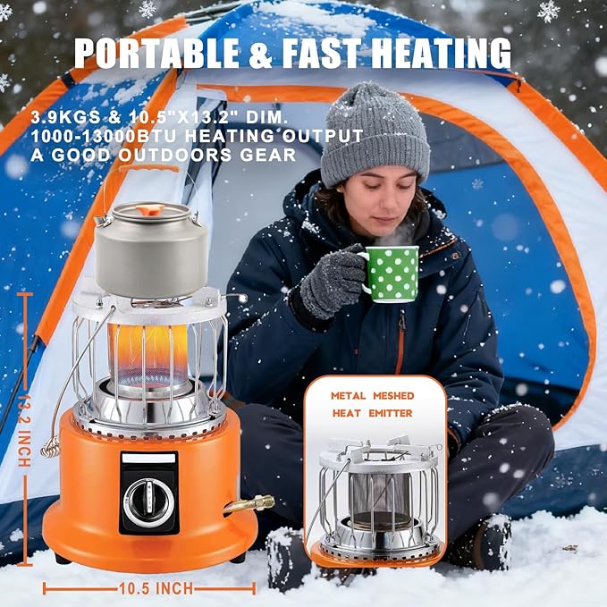 2-in-1 Propane Heater and Stove, Portable Heater with 6FT Regulating Valve, Dual Function Indoor Safe for Ice Fishing, Tent Camping, Tailgating, Emergency, Basement Heating