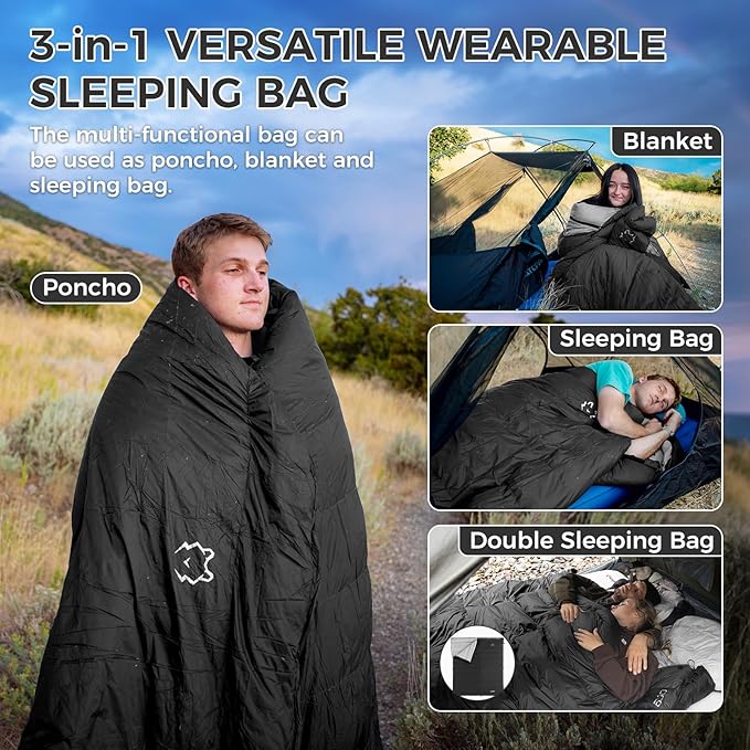 ATEPA Down Sleeping Bag for Adults, 650FP Recycled 30°F 35°F 40°F 45°F 3 Season Wearable Ultralight Packable Compact Sleeping Bags with Compression Sack for Backpacking Camping Hiking