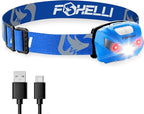 Foxelli USB-C Rechargeable LED Headlamp – Super Bright, Lightweight Head Lamp for Running, Camping, Hiking & Work – Comfortable Fit for Adults & Kids
