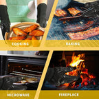 BBQ Gloves, 1472°F Heat Resistant Gloves Fireproof Mitts, Grilling Gloves Silicone Non-Slip Washable Oven Glove, Kitchen Glove for Barbecue, Grilling, Cooking, Baking, Camping, Smoker (Black)