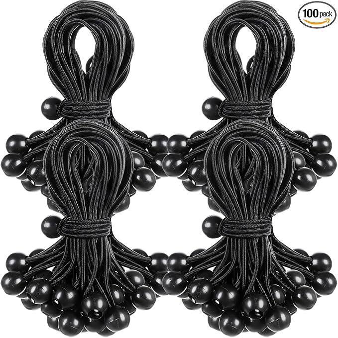 100 Pcs 6 Inch Ball Bungee Cords Tarp Tie Downs Bungee Cords with Balls Heavy Duty Outdoor Tarp Straps for Canopy Shelter Camping Cargo Tent Poles UV Resistant