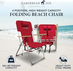 CARIBBEAN JOE Folding Beach Chair, 4 Position Portable Backpack Foldable Camping Chair with Headrest, Cup Holder, and Wooden Armrests