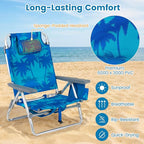 Goplus Beach Chair, Folding Backpack Beach Chairs for Adults with 5 Positions, Head Pillow, Cooler Bag, Towel Bar, Cup Holders, Sunbath Sling Tanning Lounge, Foldable Layout Camping Chairs