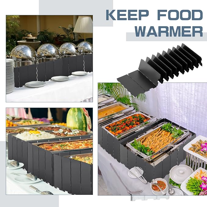 1 Pcs 20 Plate Chafing Dish Wind Stove Camping Guard 67 x 7.8'' Stainless Steel Wind Cover Folding Outdoor Windscreen with Drawstring Bag for Camp Picnic Burner Guard (Black)