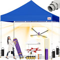 Tradesparker 10x10 Pop Up Canopy Tent,Commercial Movable Canopy with ApexCore LED&Rugged Casters-Instant Easy Setup Shelter Canopies with Weight Bags&Stakes for Outdoor Events Markets Vendors,Blue