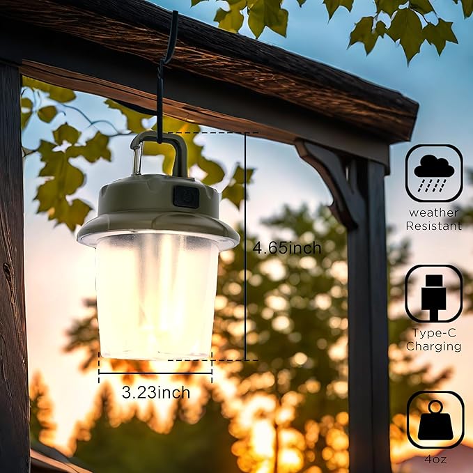 Mini LED Camping Lights for Tent Lights Portable Camping Lantern Rechargeable Outdoor Flashlight Battery Powered,450LM Camp Accessories for Hiking Backpacking Emergency Outage(Green)