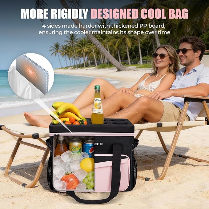 INSMEER Soft Cooler Bag with Hard Shell & 4 Cup Holders, 55 Cans 40L Collapsible Soft Sided Cooler, 100% Leakproof Insulated Cooler Bag Portable for Beach Travel Camping Picnic